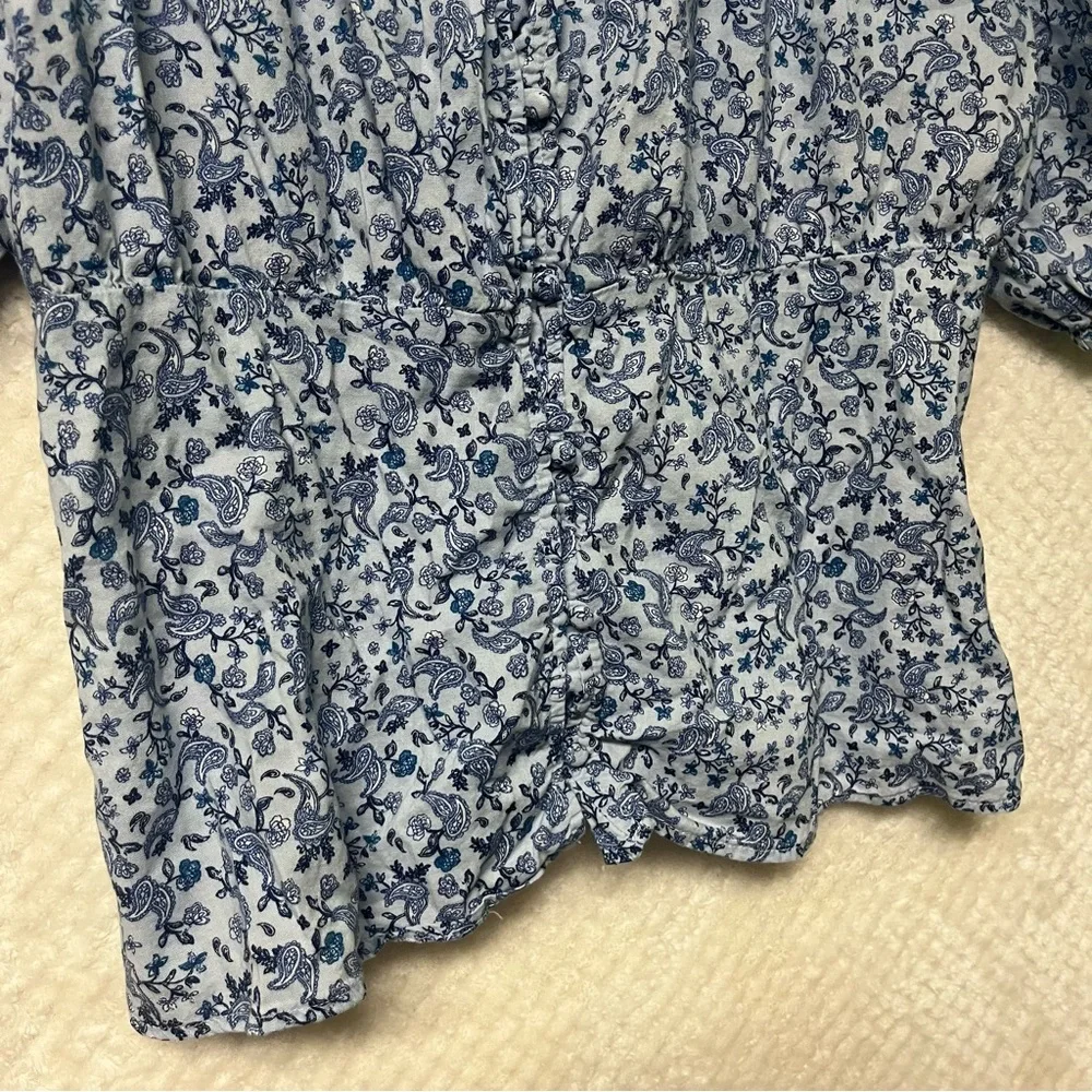 Old Navy Blue Floral Paisley Blouse Short Sleeves Cotton Blend Large